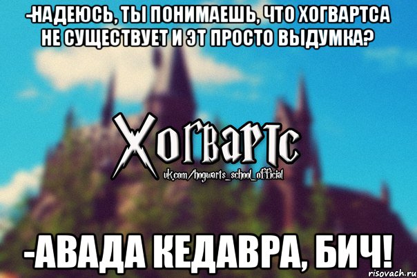 -надеюсь, ты понимаешь, что Хогвартса не существует и эт просто выдумка? -Авада Кедавра, бич!, Мем Хогвартс