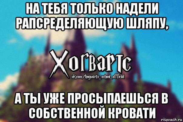 на тебя только надели рапсределяющую шляпу, а ты уже просыпаешься в собственной кровати, Мем Хогвартс