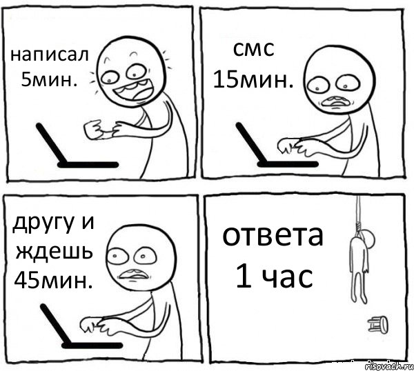 написал 5мин. смс 15мин. другу и ждешь 45мин. ответа 1 час, Комикс интернет убивает