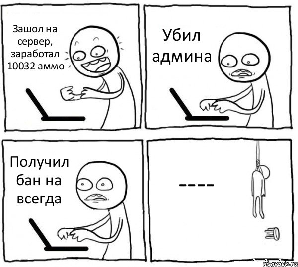 Зашол на сервер, заработал 10032 аммо Убил админа Получил бан на всегда ----, Комикс интернет убивает