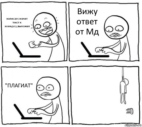 написал значит текст к конкурсу,выложил Вижу ответ от Мд "ПЛАГИАТ" , Комикс интернет убивает