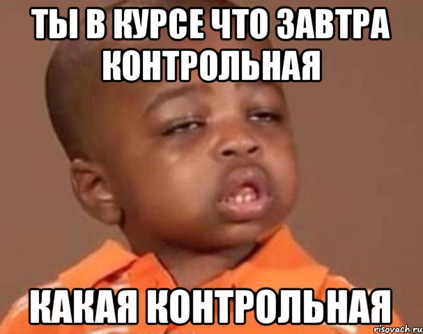 Ты в курсе что завтра контрольная Какая контрольная, Мем  Какой пацан (негритенок)