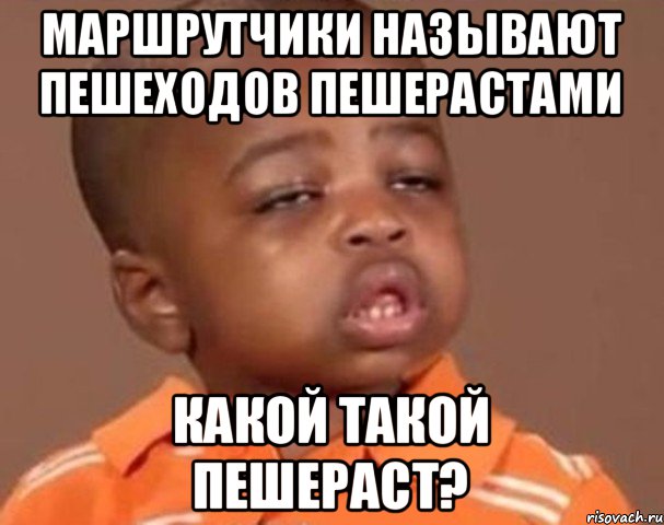 Маршрутчики называют пешеходов пешерастами Какой такой пешераст?, Мем  Какой пацан (негритенок)