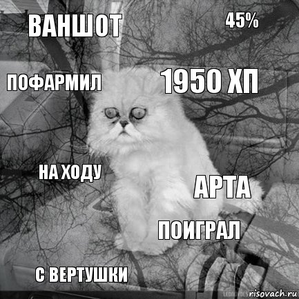 ваншот арта 1950 хп с вертушки на ходу 45% поиграл пофармил  , Комикс  кот безысходность