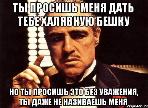 Ты просишь меня дать тебе халявную бешку но ты просишь это без уважения, ты даже не називаешь меня, Мем крестный отец