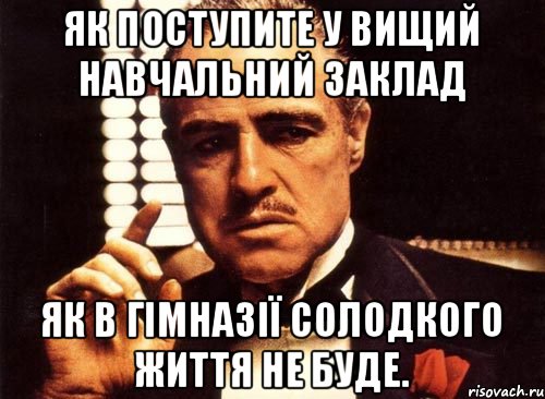 Як поступите у вищий навчальний заклад Як в гімназії Солодкого життя не буде., Мем крестный отец