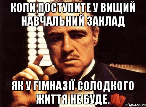 Коли поступите у вищий навчальний заклад Як у гімназії Солодкого життя не буде., Мем крестный отец