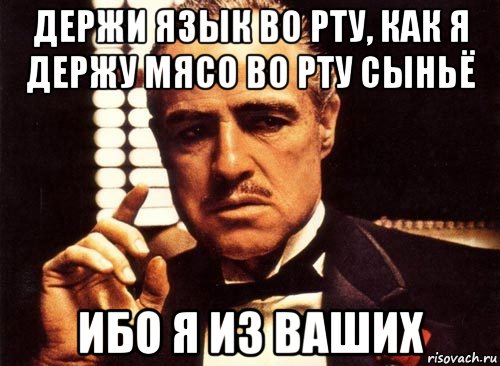 Держи язык во рту, как я держу мясо во рту сыньё ибо я из ваших, Мем крестный отец