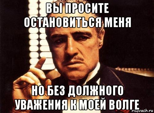 вы просите остановиться меня но без должного уважения к моей волге, Мем крестный отец