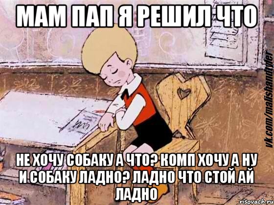 мам пап я решил что не хочу собаку а что? комп хочу а ну и собаку ладно? ладно что стой ай ладно, Мем  Грустный малыш