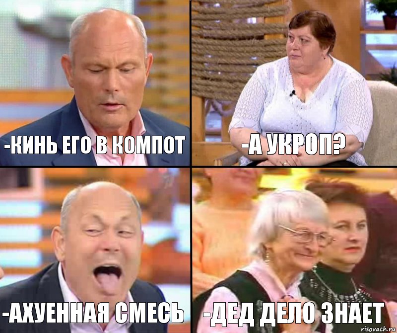 -А укроп? -Кинь его в компот -Ахуенная смесь -Дед дело знает, Комикс малахов плюс