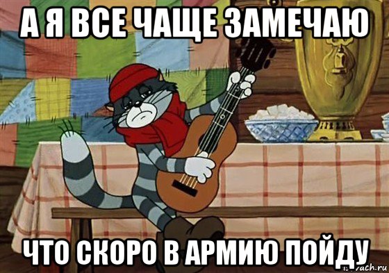 а я все чаще замечаю что скоро в армию пойду, Мем Грустный Матроскин с гитарой