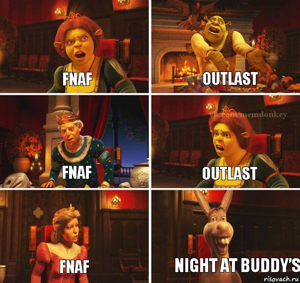 FnaF Outlast FnaF Outlast FnaF night at buddy’s, Комикс  Шрек Фиона Гарольд Осел