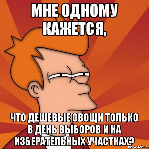 Мне одному кажется, что дешевые овощи только в день выборов и на изберательных участках?, Мем Мне кажется или (Фрай Футурама)