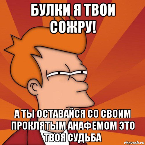 булки я твои сожру! а ты оставайся со своим проклятым анафемом это твоя судьба, Мем Мне кажется или (Фрай Футурама)