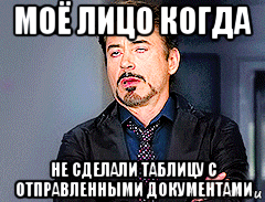 моё лицо когда не сделали таблицу с отправленными документами