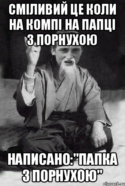 Cміливий це коли на компі на папці з порнухою написано:"Папка з порнухою", Мем Мудрий паца