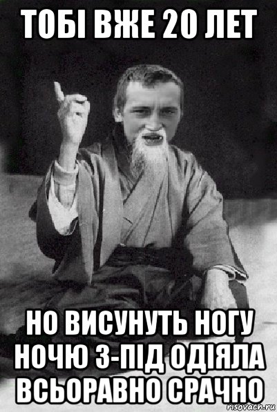 тобі вже 20 лет но висунуть ногу ночю з-під одіяла всьоравно срачно, Мем Мудрий паца