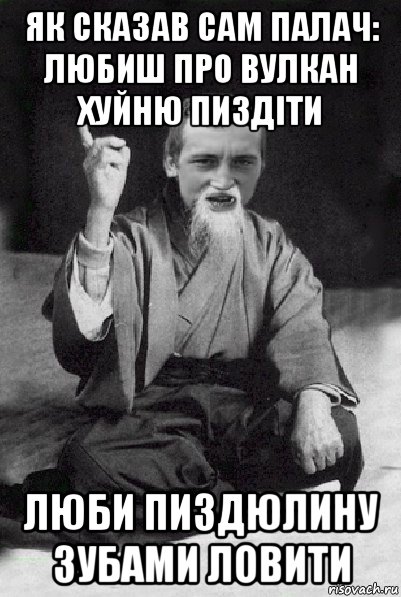 як сказав сам палач: любиш про вулкан хуйню пиздіти люби пиздюлину зубами ловити, Мем Мудрий паца