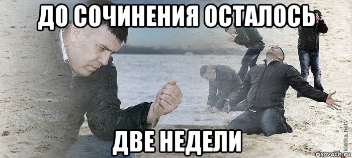 до сочинения осталось две недели, Мем Мужик сыпет песок на пляже