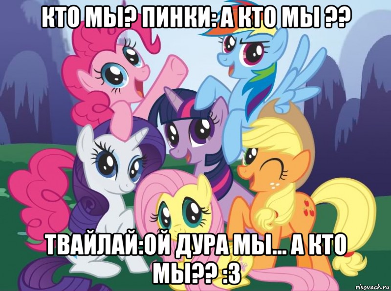 кто мы? пинки: а кто мы ?? твайлай:ой дура мы... а кто мы?? :3, Мем My little pony