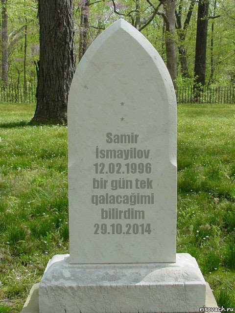 *
*
Samir İsmayilov
12.02.1996
bir gün tek qalacağimi bilirdim
29.10.2014, Комикс  Надгробие
