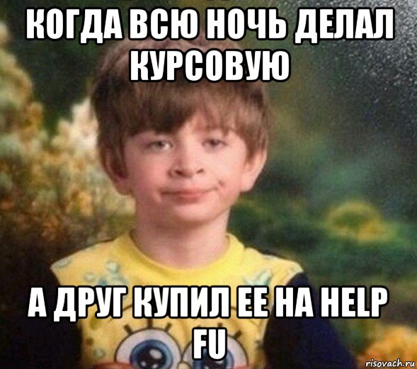 когда всю ночь делал курсовую а друг купил ее на help fu, Мем Недовольный пацан