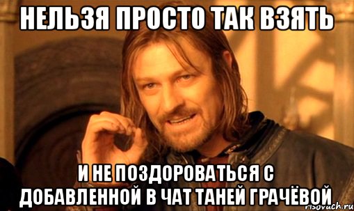 Нельзя просто так взять и не поздороваться с добавленной в чат Таней грачёвой, Мем Нельзя просто так взять и (Боромир мем)
