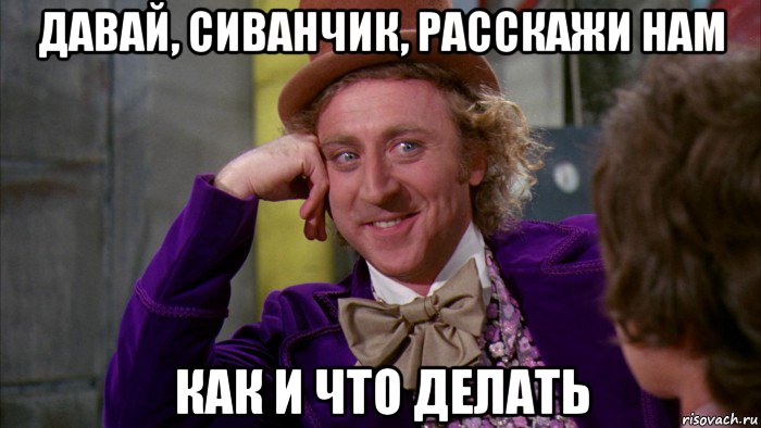 давай, сиванчик, расскажи нам как и что делать, Мем Ну давай расскажи (Вилли Вонка)