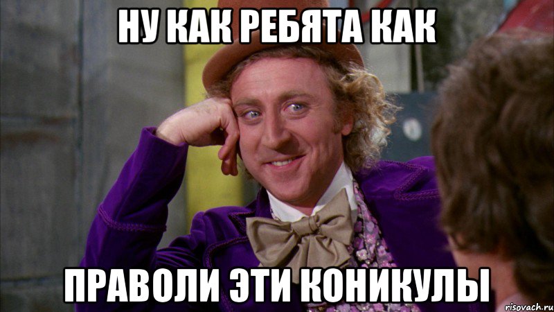 ну как ребята как праволи эти коникулы, Мем Ну давай расскажи (Вилли Вонка)
