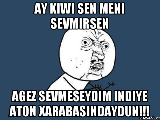 Ay Kiwi sen meni sevmirsen Agez Sevmeseydim Indiye Aton xarabasindaydun!!!, Мем Ну почему