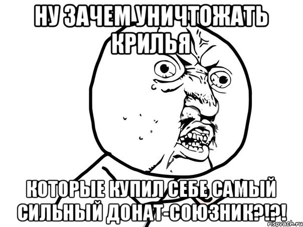 НУ зачем уничтожать крилья которые купил себе самый сильный донат-союзник?!?!, Мем Ну почему (белый фон)