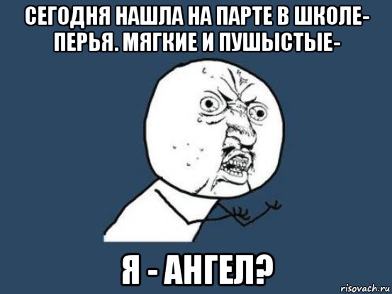 сегодня нашла на парте в школе- перья. мягкие и пушыстые- я - ангел?, Мем Ну почему