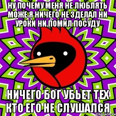 ну почему меня не люблять може я ничего не зделал ни уроки ни помил посуду ничего бог убьет тех кто его не слушался, Мем Омская птица