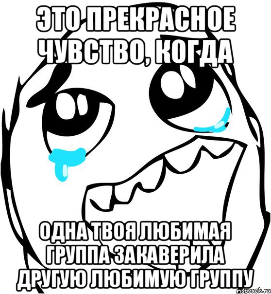 Это прекрасное чувство, когда одна твоя любимая группа закаверила другую любимую группу, Мем  Плачет от радости