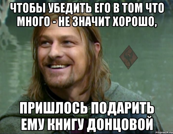 чтобы убедить его в том что много - не значит хорошо, пришлось подарить ему книгу донцовой, Мем ОР Тролль Боромир