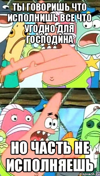 ты говоришь что исполнишь все что угодно для господина но часть не исполняешь, Мем Патрик (берешь и делаешь)