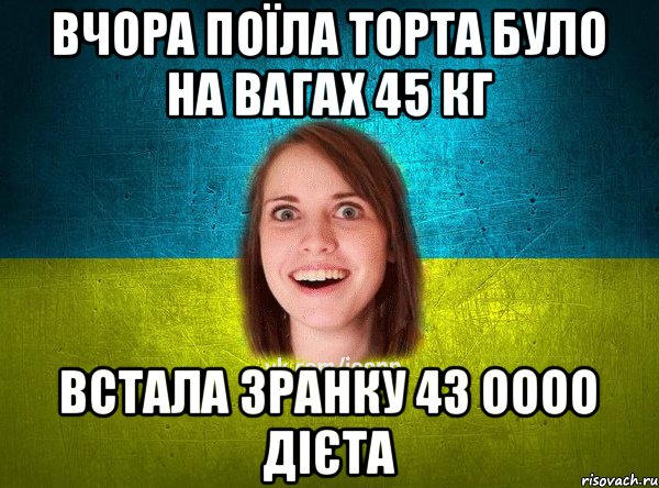 Вчора поїла торта було на вагах 45 кг встала зранку 43 оооо дієта