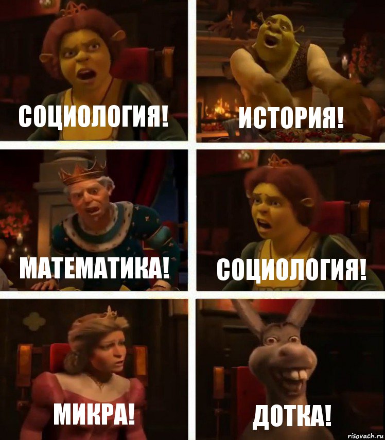 Социология! История! Математика! Социология! Микра! Дотка!, Комикс  Шрек Фиона Гарольд Осел