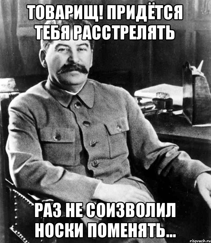 Товарищ! придётся тебя расстрелять раз не соизволил носки поменять..., Мем  иосиф сталин