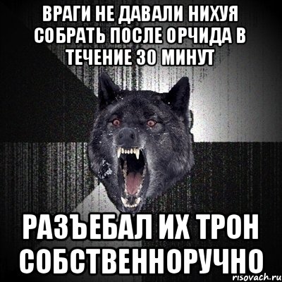 враги не давали нихуя собрать после орчида в течение 30 минут разъебал их трон собственноручно, Мем Сумасшедший волк