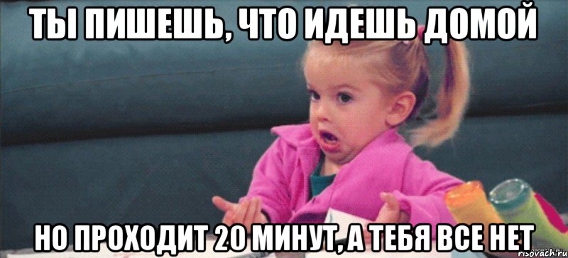 ты пишешь, что идешь домой но проходит 20 минут, а тебя все нет, Мем  Ты говоришь (девочка возмущается)