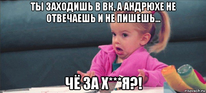 ты заходишь в вк, а андрюхе не отвечаешь и не пишешь... чё за х***я?!, Мем  Ты говоришь (девочка возмущается)