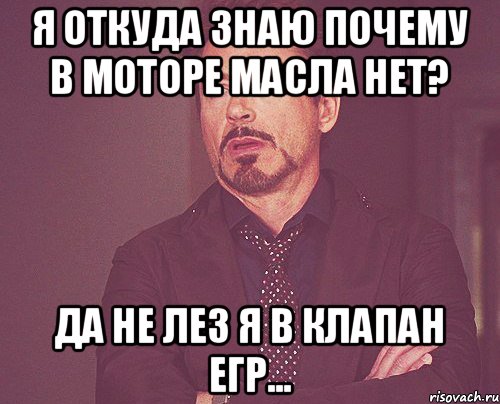 Я откуда знаю почему в моторе масла нет? Да не лез я в клапан ЕГР..., Мем твое выражение лица