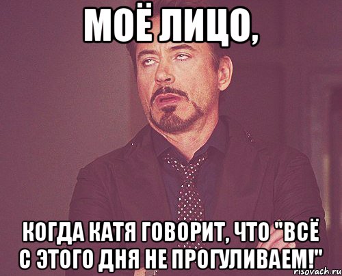 Моё лицо, когда Катя говорит, что "Всё с этого дня не прогуливаем!", Мем твое выражение лица