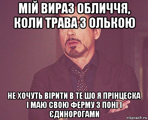 мій вираз обличчя, коли трава з олькою не хочуть вірити в те шо я прінцеска і маю свою ферму з поні і єдинорогами, Мем твое выражение лица