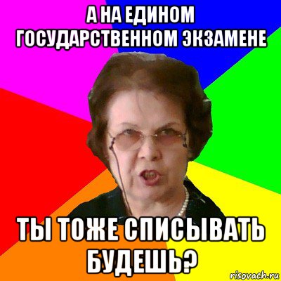 а на едином государственном экзамене ты тоже списывать будешь?, Мем Типичная училка