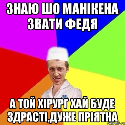 знаю шо манікена звати ФЕДЯ а той хірург хай буде ЗДРАСТІ,ДУЖЕ ПРІЯТНА