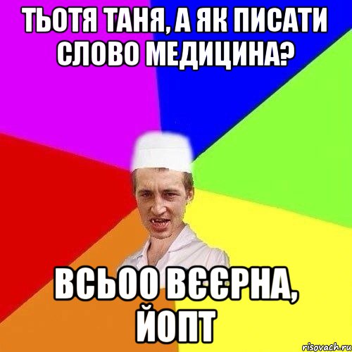 ТЬОТЯ ТАНЯ, А ЯК ПИСАТИ СЛОВО МЕДИЦИНА? ВСЬОО ВЄЄРНА, ЙОПТ