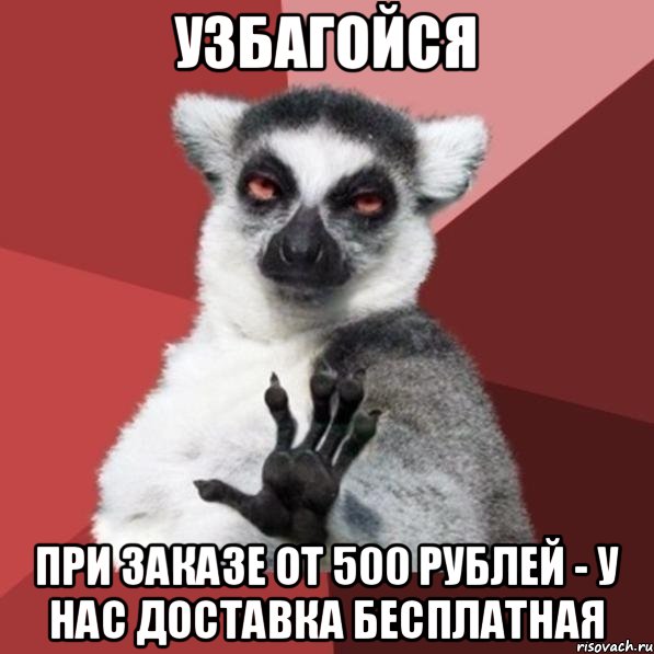 узбагойся при заказе от 500 рублей - у нас доставка бесплатная, Мем Узбагойзя